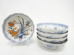 古伊万里　染錦　花　なます皿　5客揃